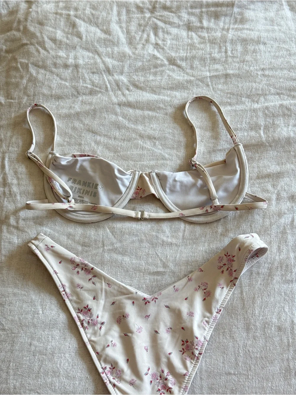 Frankie’s Bikinis: Floral Underwire Bikini Set - Cream with Pink Floral (small)